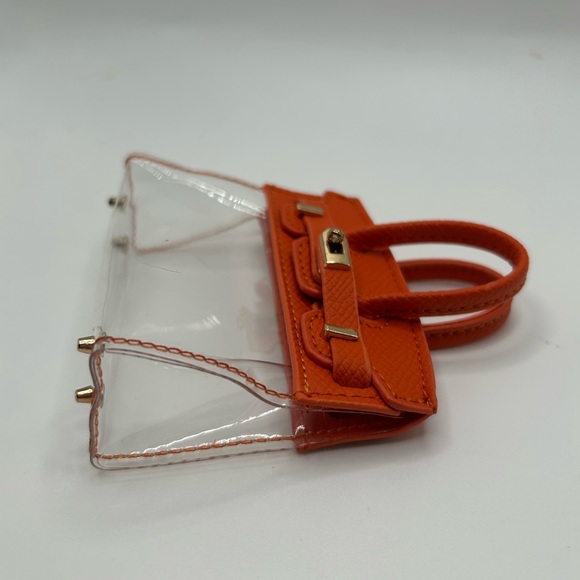 NEW Mini Purse Bag Charm Keychain Micro Pouch Compact Wallet Orange Transparent - Picture 7 of 10